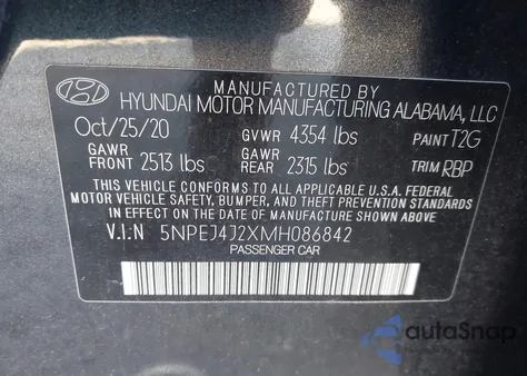 2021 Hyundai Sonata Sel Plus из США, поврежденный, VIN 5NPEJ4J2XMH086842